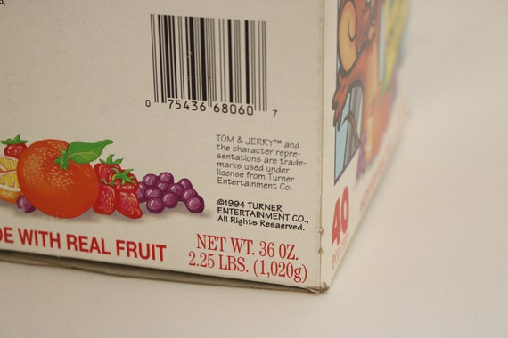 Tom & Jerry Fruit Snacks (1994) by Grist Mill Company Box Vintage