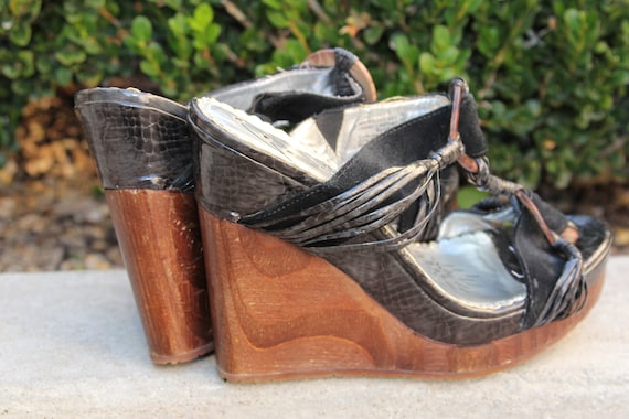 Brown WEDGE 90s Sandals Shoes Vintage 1990s Coutu… - image 3