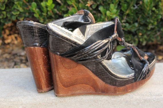 Brown WEDGE 90s Sandals Shoes Vintage 1990s Coutu… - image 6