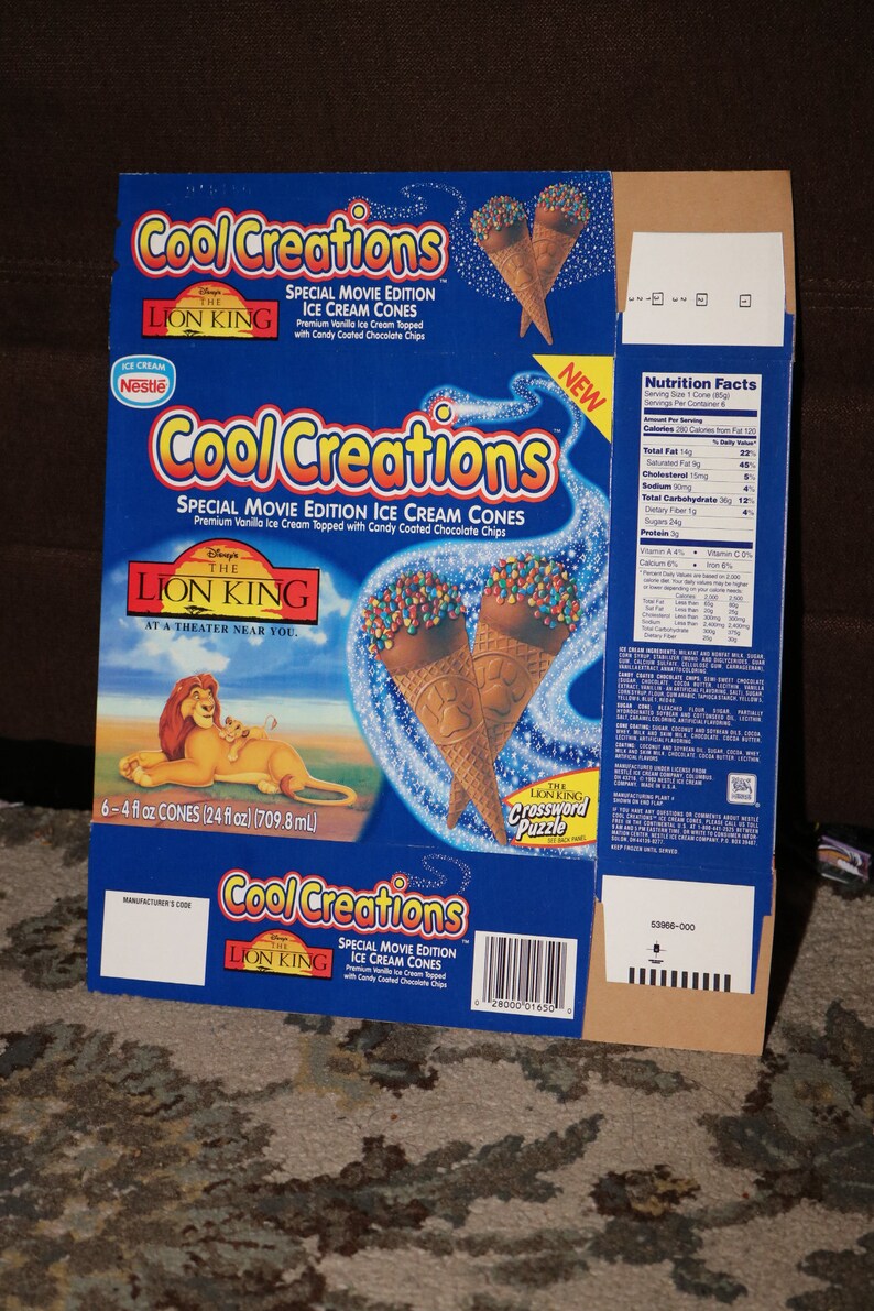 LION KING Ice Cream 1993 Disney Nestle Cool Creations Box Etsy