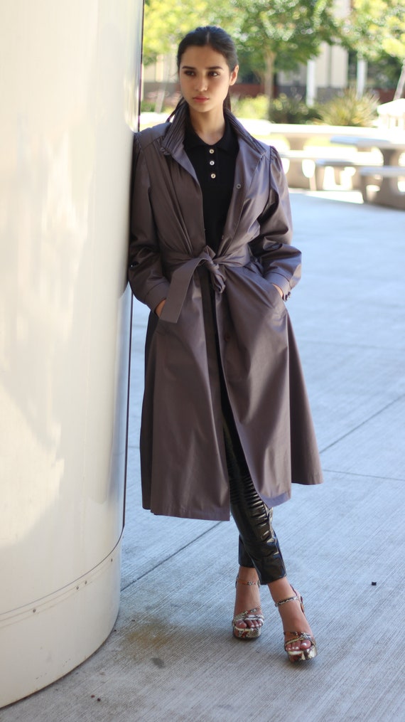 London Fog Trench Coat Jacket Couture Purple Plum Designer Made in USA Vintage 1990s Winter Wool Long Rain Pea Coat Size M Etsy