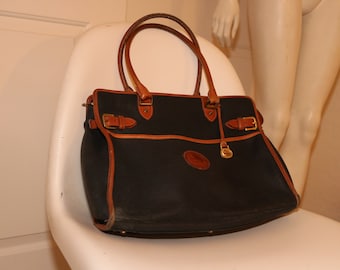 Dooney & Bourke BRIEFCASE 1980s-1990s Laptop Bag PURSE Vintage 90s Design Black Leather Handbag