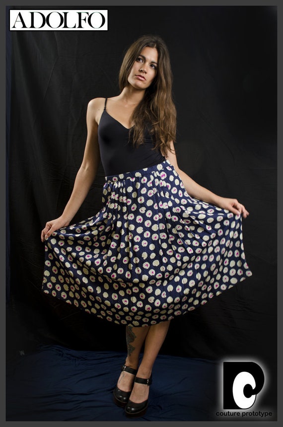 ADOLFO Silk SUIT Blouse and Skirt Women Floral Fun