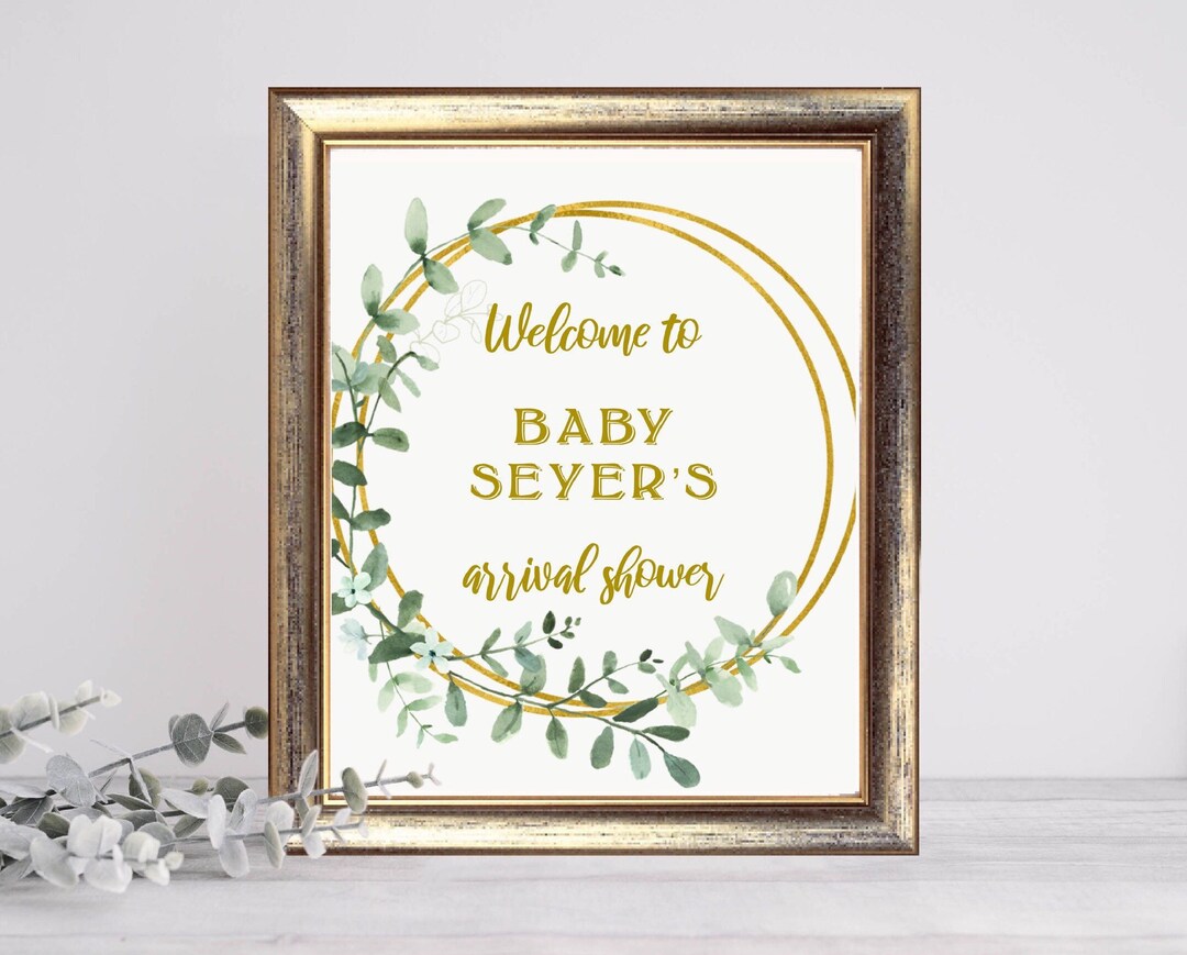 Greenery and Gold Baby Shower Door Sign, Baby Shower Arrival Sign