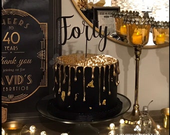Black FORTY Cake Topper | FORTY Birthday Cake Topper | Age cake topper | Gatsby cake topper