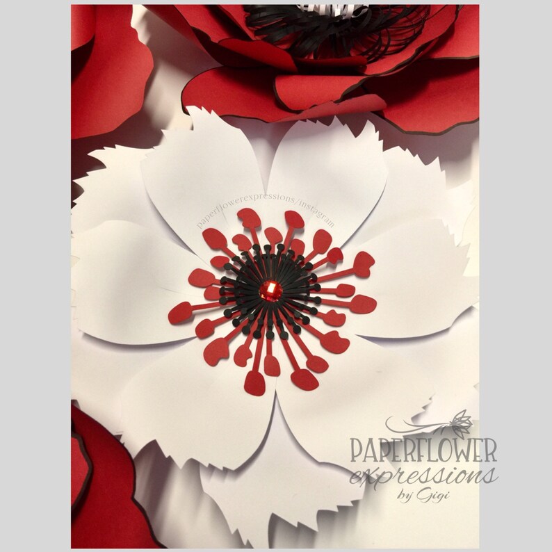 Black Red and White Paper Flowers Floral Wall Decor Red and Etsy
