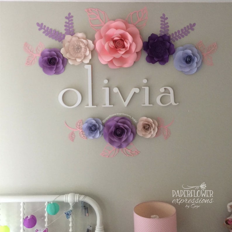 Purple shades Paper Flower Bac Nursery Wall Decor Pink and purple Baby Shower Backdrop 8 pc Pink and Purple Shades Large Paper Flowers