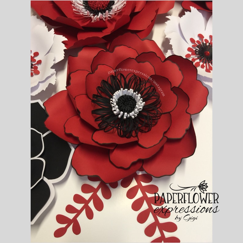 Black Red and White Paper Flowers Floral Wall Decor Red and Etsy