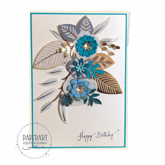 Birthday Card For Mom 3d Flower Birthday Card Bouquet Teal Etsy