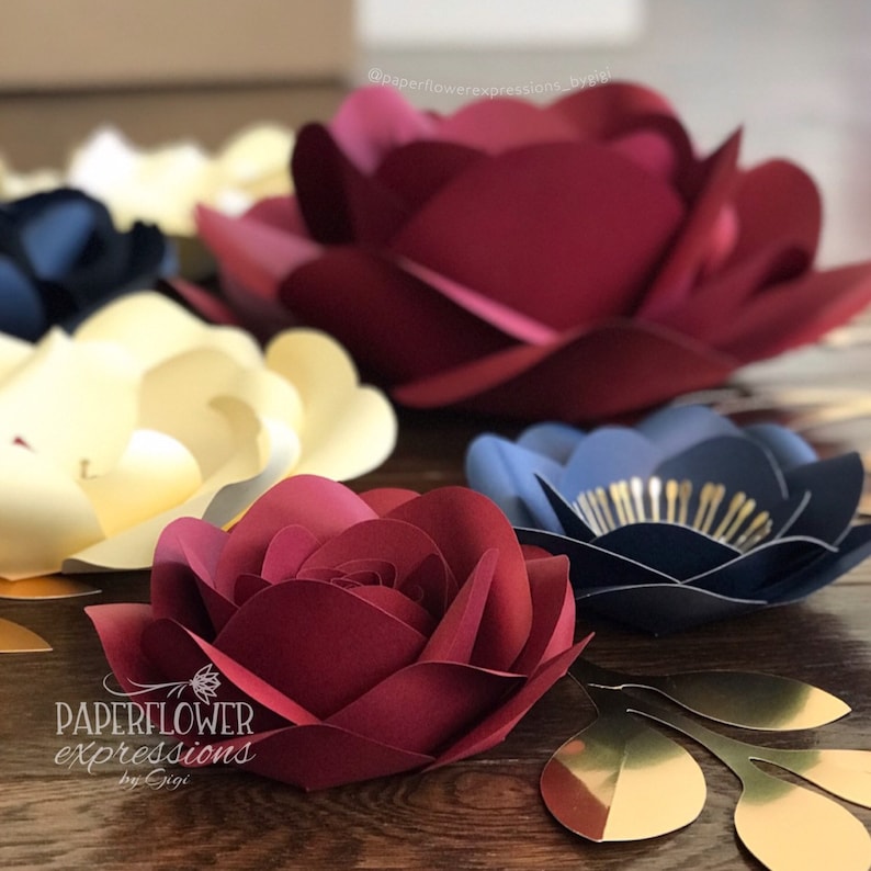 Burgundy Wedding Paper Flower Backdrop Navy Marsala and Gold Wedding Flowers Burgundy Navy and Ivory Paper Flowers