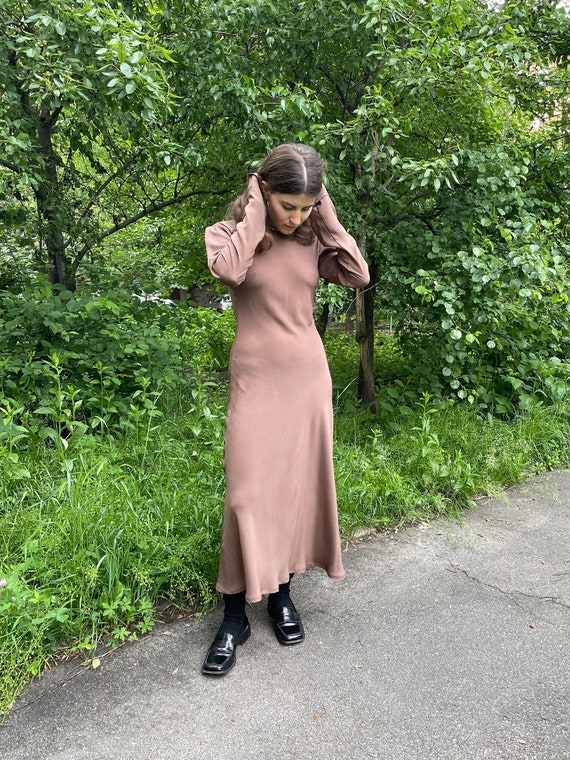 Slip Maxi Dress Nude Extra Long Sleeve 