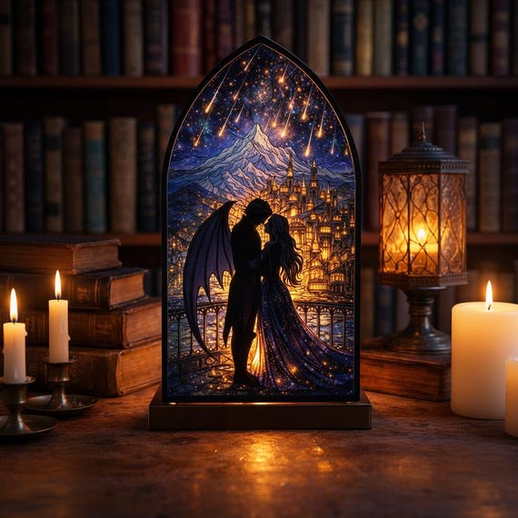 Velaris Feyre & Rhysand Acotar Suncatcher Candle Holder, Night Court Fantasy Bookshelf