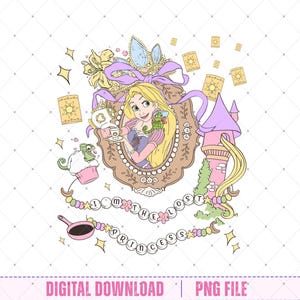 May include: A digital illustration featuring a princess with long blonde hair, holding a teacup, framed in a decorative oval. The image includes a castle, floating lanterns, and the text "I'M THE LOST PRINCESS".