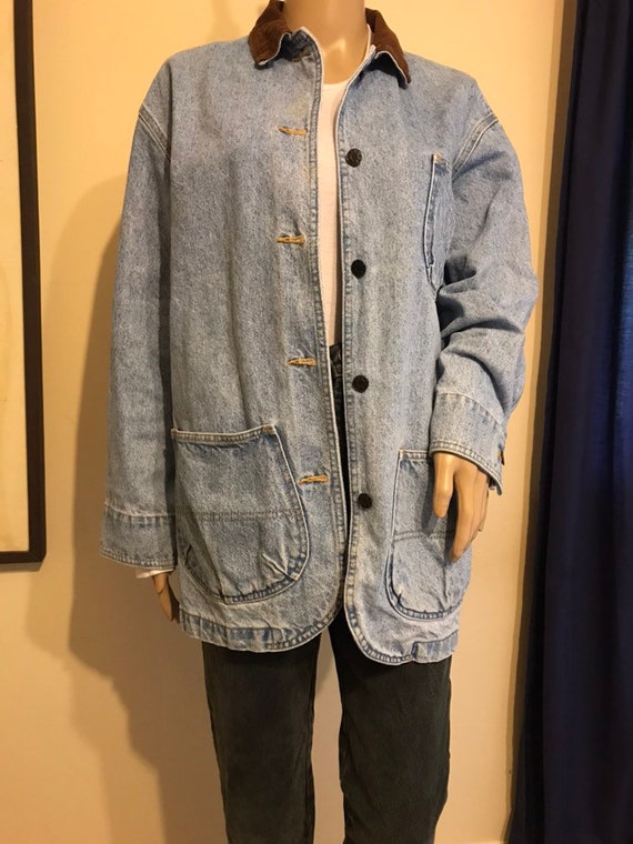 Vintage denim jacket chore coat with brown denim c