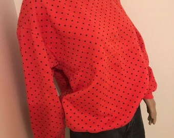 Vintage red and black polka dot mock neck sweatshirt