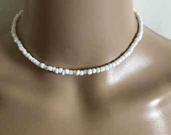 Handmade seed bead choker necklace all white FREE SHIPPING anywhere in the US!