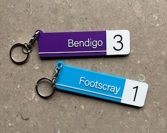 Custom Melbourne Train Station Keychain | Metro PTV Regional VLine Platform Mini Sign |  3D Printed | Personalised
