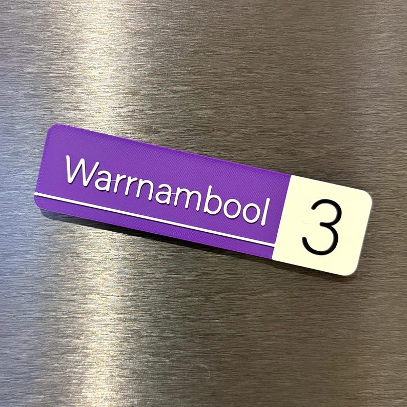 Custom Melbourne Train Station Magnet | Metro PTV Regional VLine Platform Mini Sign | 3D Printed | Personalised VLine (Purple)