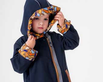 Parka bleu marine pour enfants Softshell, veste d'extérieur Miapka, coupe-vent et imperméable pour garçons et filles, veste de pluie