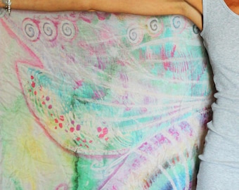 Wedding shawl. Spread your wings, you can fly. Large hand painted silk scarf fairy rainbow butterfly wings. Unique gift idea bride, mom