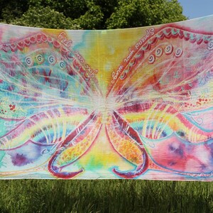 Wedding shawl. Spread your wings, you can fly. Large hand painted silk scarf fairy rainbow butterfly wings. Unique gift idea for bride, mom image 6