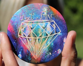 Compact mirror diamond design, bright colorful diamond mirror, handbag pocket mirror "let it shine"