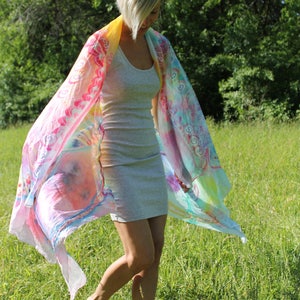 Wedding shawl. Spread your wings, you can fly. Large hand painted silk scarf fairy rainbow butterfly wings. Unique gift idea for bride, mom image 8