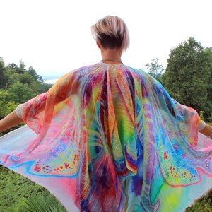 Wedding shawl. Spread your wings, you can fly. Large hand painted silk scarf fairy rainbow butterfly wings. Unique gift idea for bride, mom image 2