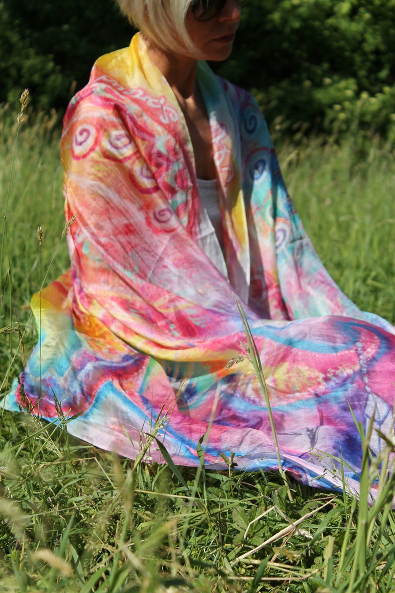 Wedding shawl. Spread your wings, you can fly. Large hand painted silk scarf fairy rainbow butterfly wings. Unique gift idea for bride, mom image 7