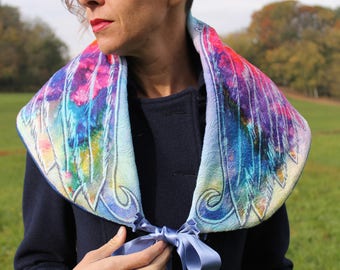 Shawl, Come fly with me, Large hand painted jacquard wrap angel rainbow feather hearts wings, Wedding bridesmaids, Unique gift idea for her