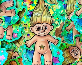 Treasure Troll (Yellow) - 4" Holographic Sticker