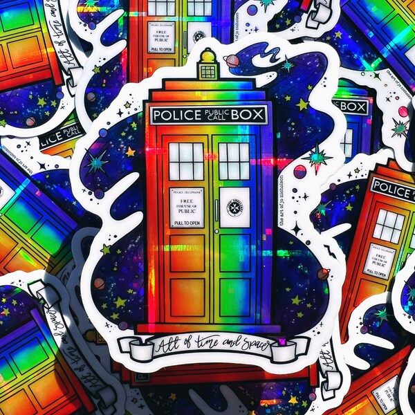 Time And Relative Dimension In Space (Rainbow) - 3" Glitter Sticker