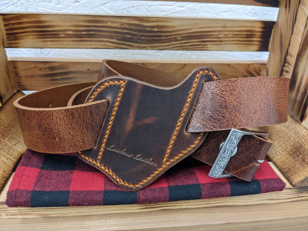 Leather Pocket Knife Belt Holster. Rustic Brown With Hunter Etsy