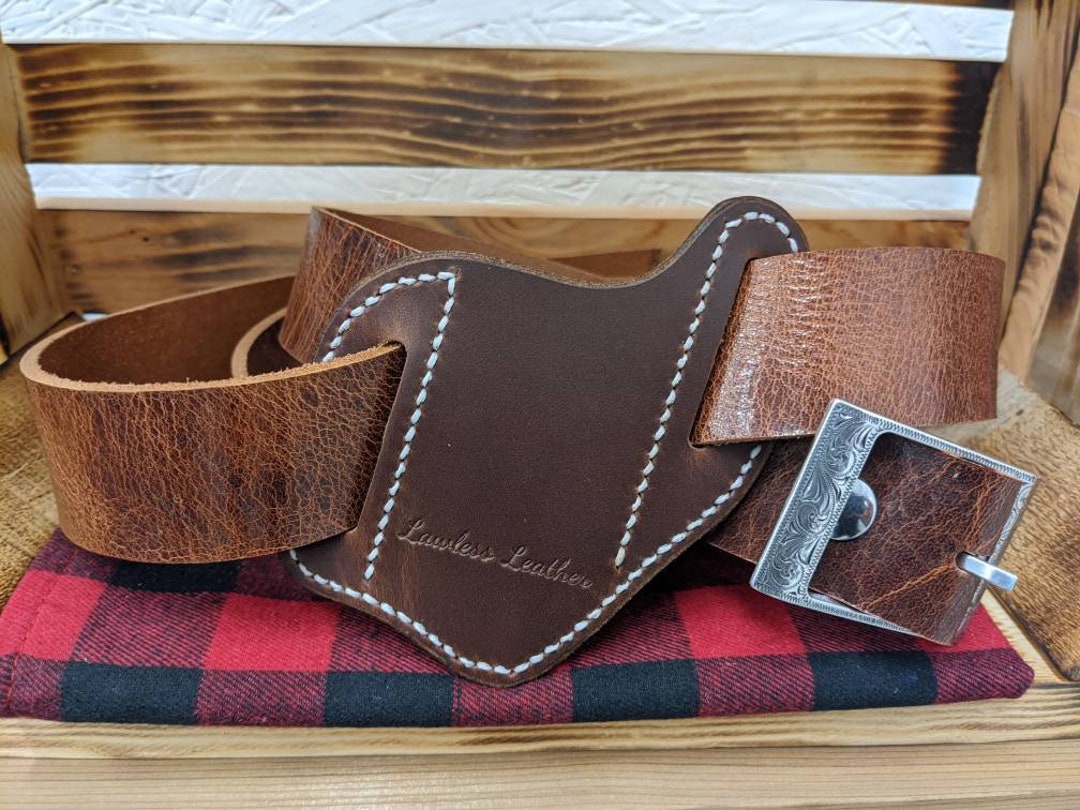 Leather Pocket Knife Belt Holster. Chocolate Brown With White Etsy