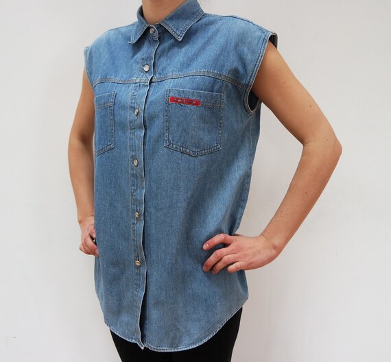 women's light blue denim shirt