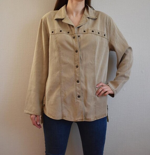 Vintage Denim Shirt Western Shirt Beige 