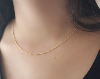 Minimalist Dainty Ball Chain Necklace, Delicate Choker, 14K Gold Filled