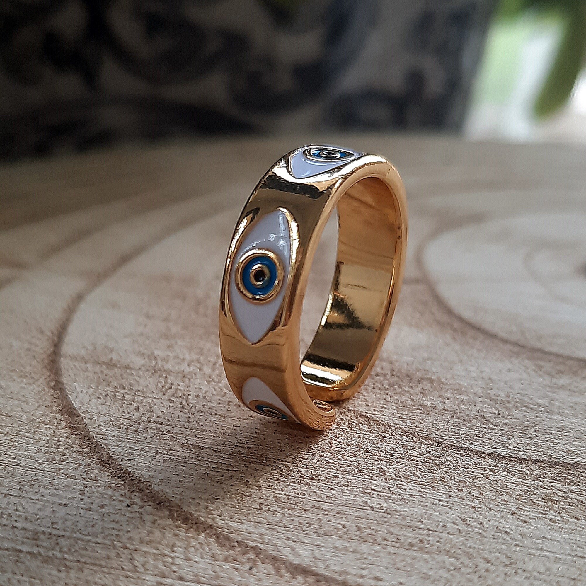 Evil Eye Protection Ring Evil Eye Adjustable Gold Ring Etsy