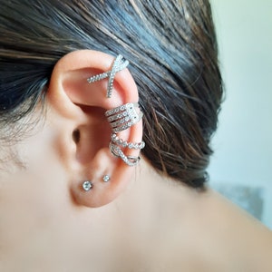 Set Of 4 Ear Cuffs, Ear Cuff No Piercing, 925 Silver Ear Cuffs, Ear Cuff Non Pierced, Ear Crawler Earrings, Conch Piercing, Fake Piercings
