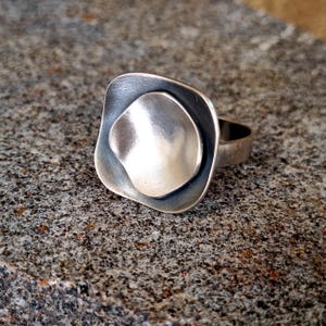 Oxidized Sterling Silver Statement Ring, Geometric Thick Ring, Modern Sterling Silver Ring