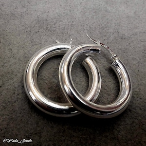 Dicke Silber Creolen, klobige Silber Ohrring, Sterling Silber Hoop Ohrring, 5 mm Tube, Minimalist Alltag, einfach bequem Ohrringe