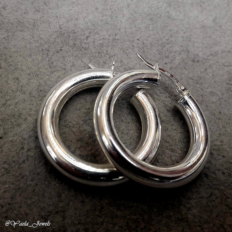 Thick Silver Hoops Chunky Silver Hoop Earring Sterling Etsy