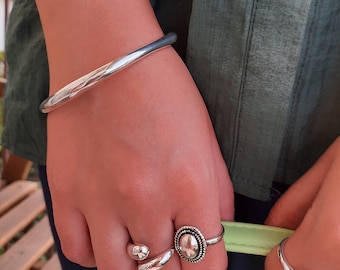 Sterling Silver Cuff Bracelet: Chunky Geometric Bangle, Adjustable