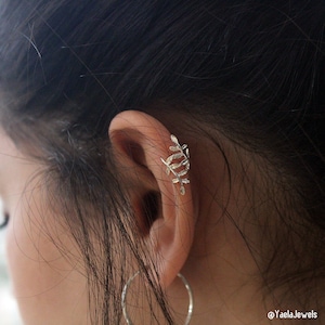 Leaf Ear Cuff, Ear Cuff, Silver Ear Cuff, Ear Cuff No Piercing, No Piercing Ear Cuff, Ear Crawler Earrings, Helix cuff, Gift