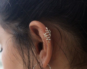 Sterling Silver Leaf Ear Cuff: No Piercing Helix Jewelry