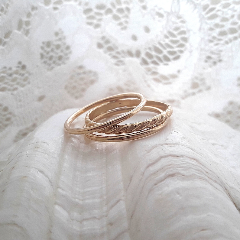 Set of 3 Thin 14k Gold Filled Stacking Rings Delicate Twisted gold filled ring