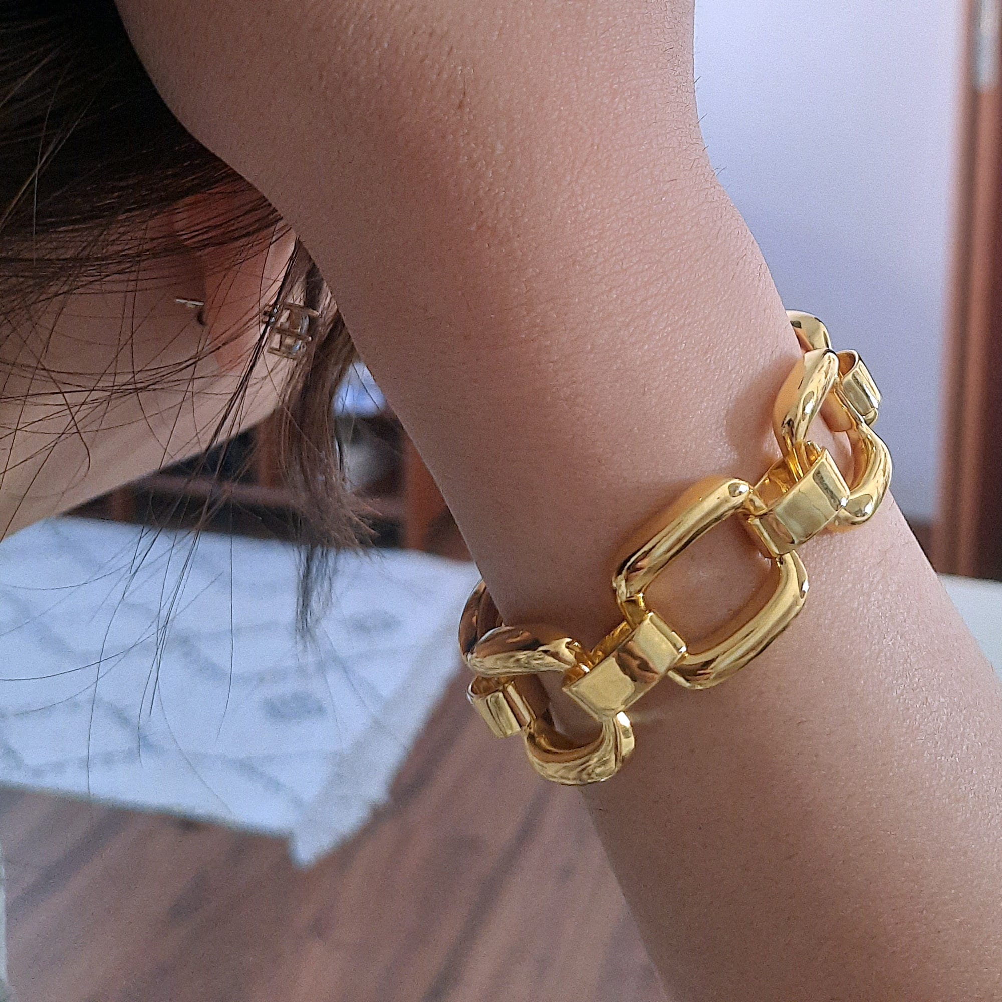 Chunky Flat Mariner Bracelet, Gold Link Chain, Big Hook Bracelet, Chunky  Bracelet, Gold Chain Bracelet, Stacking Bracelet, Gold Charm Brace 