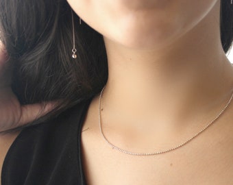 Delicate Sterling Silver Ball Chain Collar, Minimalist Choker Necklace,