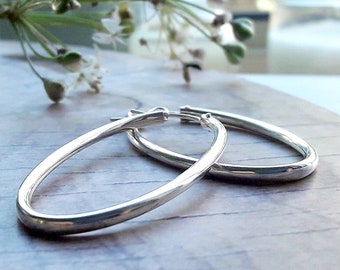 Oval Sterling Silber Creolen, Creolen Ohrringe, Boho Creolen, Einfache Oval Hoop, Silberohrring, Minimalistische Ohrringe, Zigeuner Creolen, Silber Oval