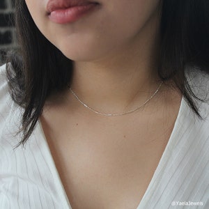 Silver Choker Necklace, Sterling Silver Choker, Minimalist Short Necklace, Delicate Layering Silver Necklace, Satellite Chain